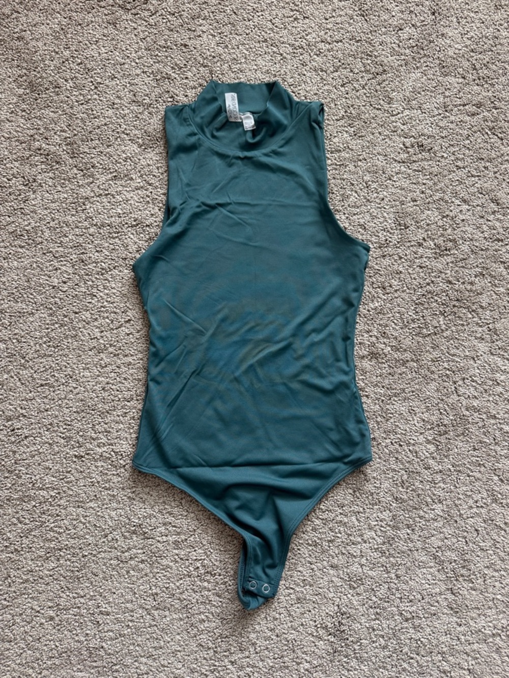 Second Skin Overalls Teal Sleeveless Mock Neck Bodysuit